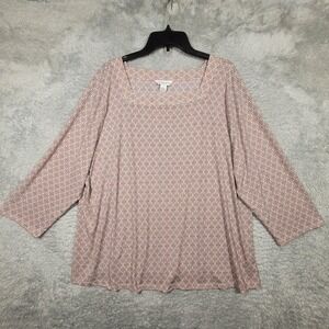 Chico's‎ 2X Womens Peach Geometric Print 3/4 Sleeve Top Blouse